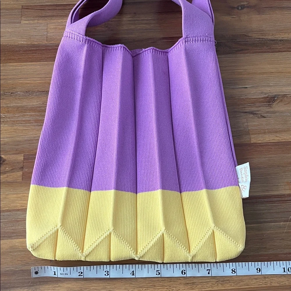 Pleated Accordion Knit Tote Bag Purple and Yellow NEW